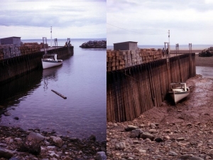 This picture, taken in 1972 shows the  Bay of Fundy  at low and at high tide.